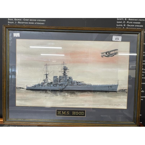 272 - Royal Navy: 20th cent. English School watercolour of Hood by Petty Officer Engleman in Portsmouth 19... 