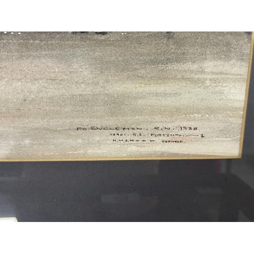 272 - Royal Navy: 20th cent. English School watercolour of Hood by Petty Officer Engleman in Portsmouth 19... 