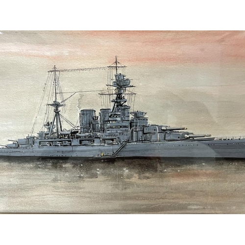 272 - Royal Navy: 20th cent. English School watercolour of Hood by Petty Officer Engleman in Portsmouth 19... 