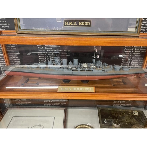 273 - Royal Navy: H.M.S. Hood cased model. 31ins.