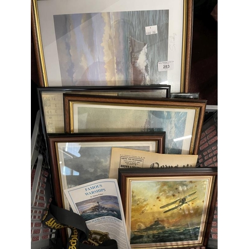 283 - Royal Navy: Mixed lot of Hood and Bismarck related reproduction items including Bismarck cap tally, ... 
