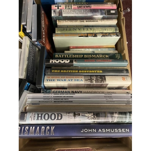284 - Books: A good collection of reference books and DVDs relating to Hood and Bismarck including rare re... 