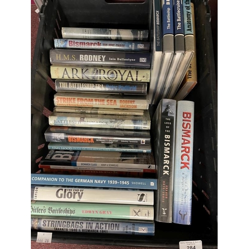 284 - Books: A good collection of reference books and DVDs relating to Hood and Bismarck including rare re... 