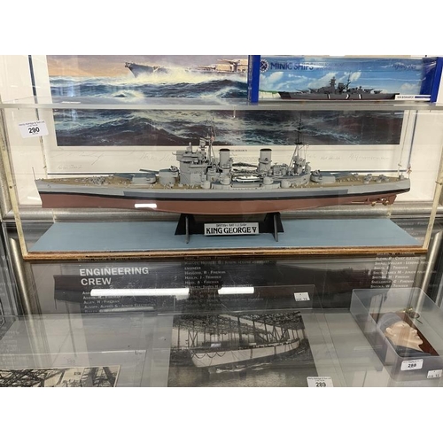 290 - Cased model of H.M.S. King George V, 26ins. and a mimic model of The Bismarck.