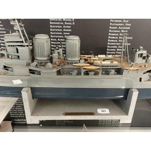291 - Models: Treen battery powered pond model of H.M.S. Hood. 54ins.