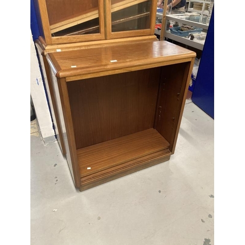3 - 20th cent. Mahogany glazed top bookcase, two glass doors with three shelves above an open cupboard w... 