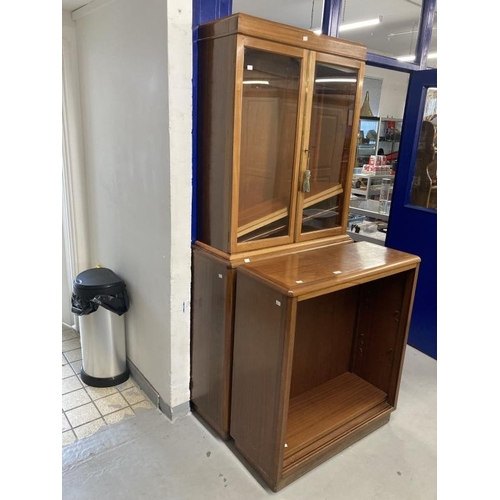 3 - 20th cent. Mahogany glazed top bookcase, two glass doors with three shelves above an open cupboard w... 