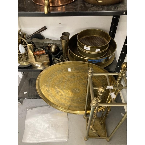 36 - 20th cent. Brass: Endecotts test sieve (12ins), unmarked sieves (8ins) x 2, mortar and pestle, Benar... 