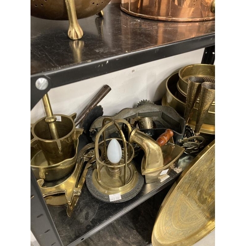 36 - 20th cent. Brass: Endecotts test sieve (12ins), unmarked sieves (8ins) x 2, mortar and pestle, Benar... 