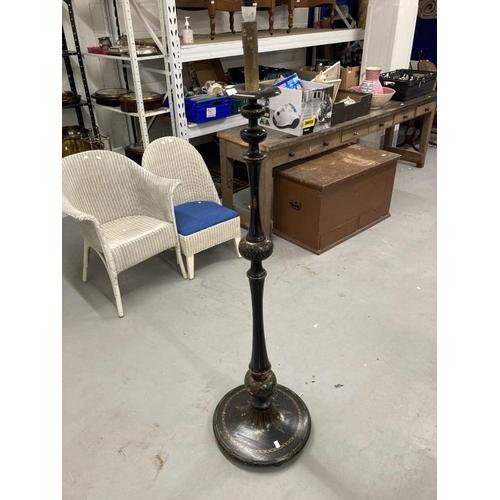 37 - Early 20th cent. Lacquer standard lamp round base turned column with painted decoration. Height 60in... 