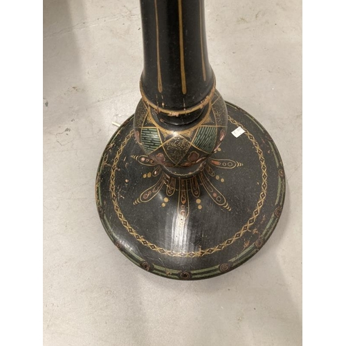 37 - Early 20th cent. Lacquer standard lamp round base turned column with painted decoration. Height 60in... 