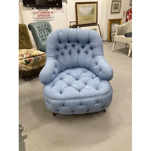 40 - Late 19th cent. Upholstered button back armchair. Depth 35ins. Width 30ins.