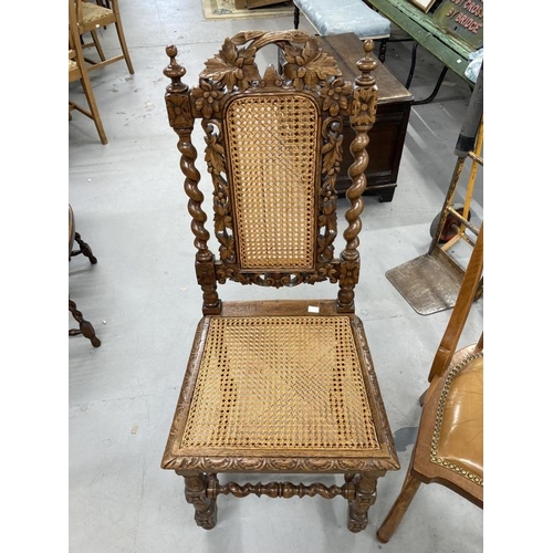 44 - 19th/20th cent. Carolean revival heavily carved oak chair with barley twist uprights and back legs, ... 