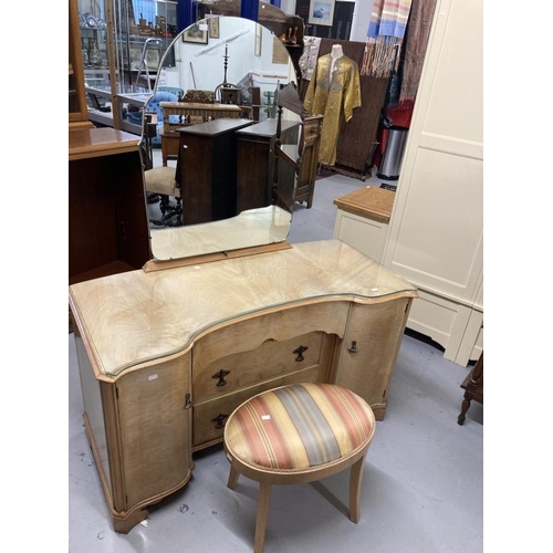 50 - 20th cent. Art Deco style dressing table with mirror above three drawers flanked by scroll shaped do... 