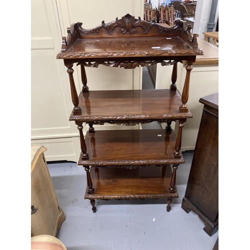51 - Late 19th cent. Mahogany four tier whatnot with carved gallery, each shelf with carved moulded edge ... 