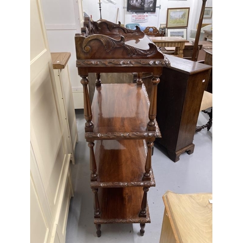 51 - Late 19th cent. Mahogany four tier whatnot with carved gallery, each shelf with carved moulded edge ... 