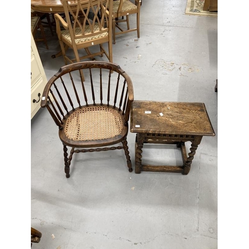 53 - 18th cent. Style oak joint stool, and a small oak Deco style captain's chair, bergere spindle back. ... 