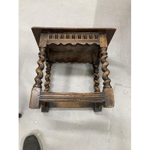 53 - 18th cent. Style oak joint stool, and a small oak Deco style captain's chair, bergere spindle back. ... 