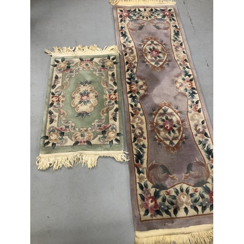 6 - Carpets & Rugs: Chinese hand washed runner, mauve ground, floral decoration in reds, blues, greens a... 