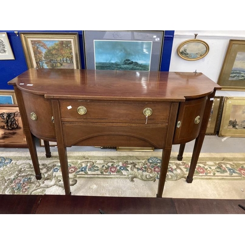 103 - Early 19th cent. Mahogany bow fronted sideboard with fruitwood inlay, two drawers flanked by two sid... 