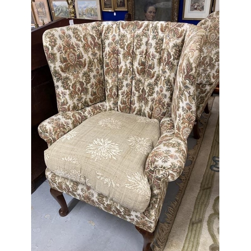 106 - 19th cent. Paisley upholstered high back porters chair, rib backed front pad feet shaped rear suppor... 