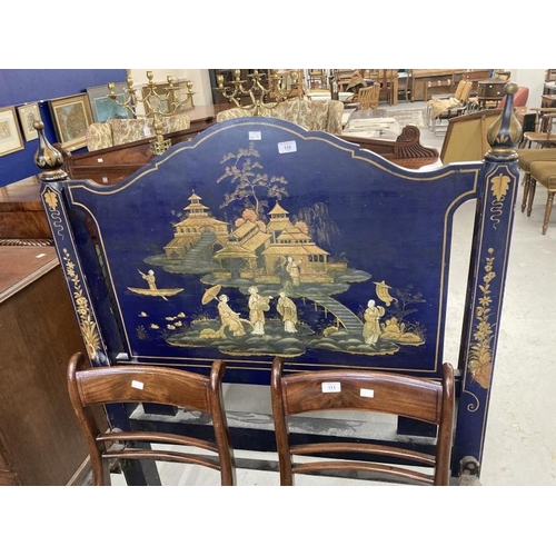 110 - 20th cent. Chinoiserie single bed with both head and foot board decorated in poly chrome relief in t... 