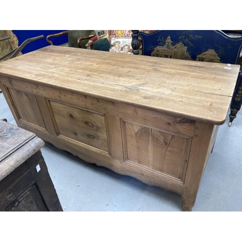 116 - 19th cent. Oak and elm oversize French coffer. 66ins. x 29ins. x 27ins.