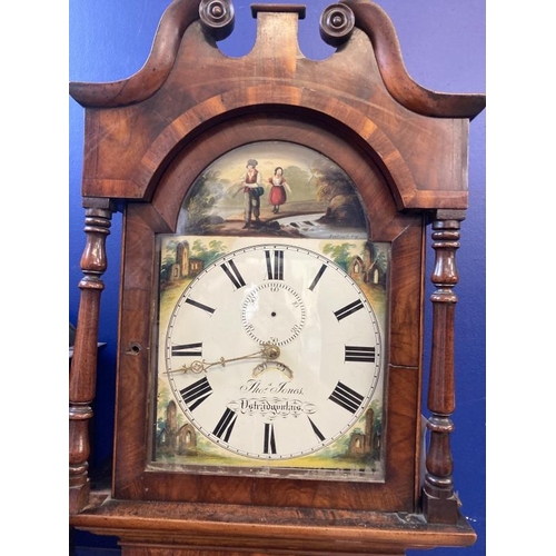 122 - Welsh Clocks: 19th cent. Oak and mahogany 30 hour longcase Thomas Jones, Ystradgynlais. 18ins painte... 