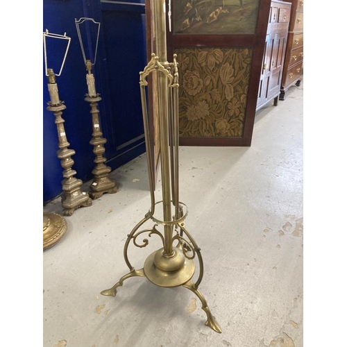 135 - Aesthetic brass adjustable standard lamp on three cabriole lags stamped to base Hinks & Son No. 3293... 