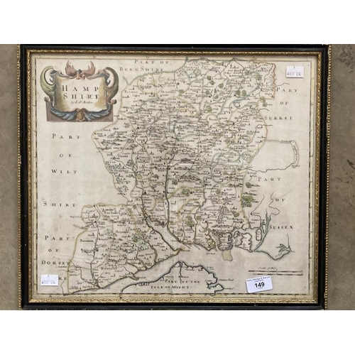 149 - Antiquarian Maps: Late 17th cent. Hand coloured map of Hampshire by Robert Morden, central vertical ... 