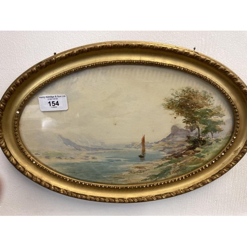 154 - T.I. Hallett: 19th cent. Watercolours on paper, oval form, sailing boats in a coastal scene, both fr... 