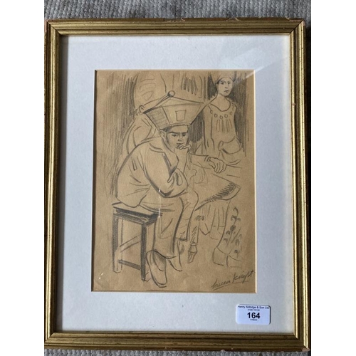 164 - Dame Laura Knight (1877-1970): Pencil drawing backstage child actor seated, signed bottom right, fra... 