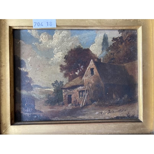 167 - 19th cent. English School: Oil on board miniatures, the first depicts a farmhouse in pastoral scene,... 