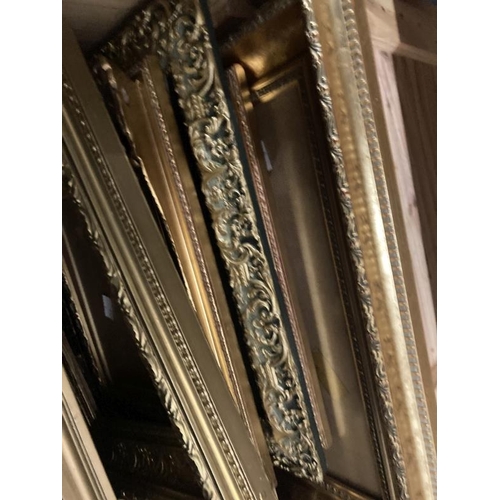 17 - 20th cent. Gilt frames and prints in a treen box.