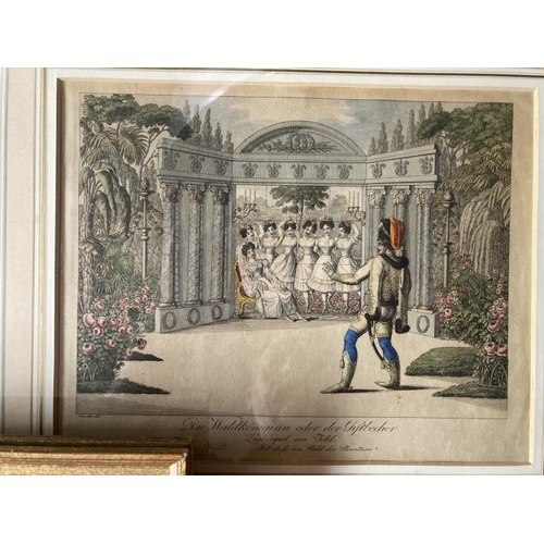 175 - Andreas Geiger: Coloured copper engraving of Madame Romanini on a tightrope, framed and glazed. 8½in... 