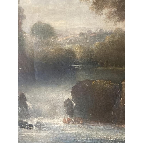 177 - Continental School: 19th cent. Oil on canvas, goats in a riverside scene, unsigned, framed. 40ins. x... 