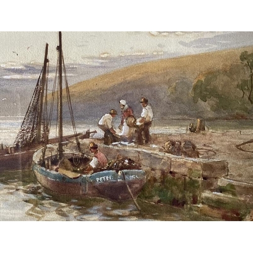 179 - Walter Stuart Lloyd (1845-1959): Watercolour on paper, river landscape with figures and boats, signe... 