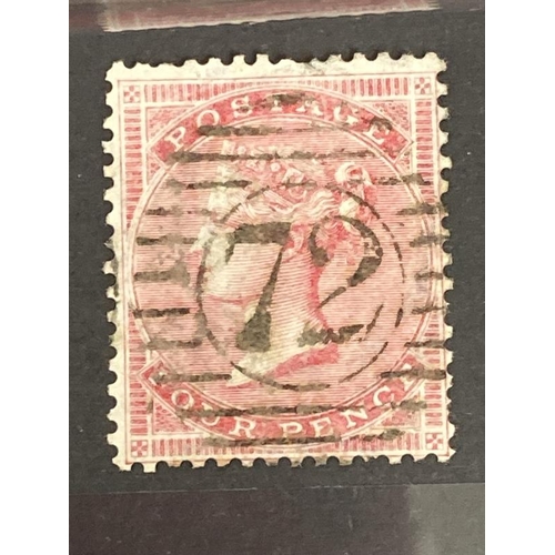 228 - Stamps: GB surface printed believed to be 1855 SG62, watermark 15 Small Garter, 4d carmine on white ... 