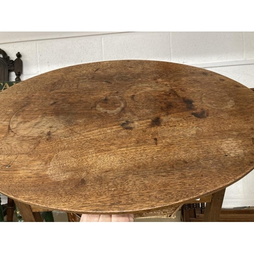 23 - 19th cent. Mahogany work table oval top on square legs. Height 27ins. x 23ins. Plus Edwardian mahoga... 