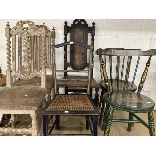 24 - 19th cent. and later miscellaneous dining chairs including one painted showing the ship 'Falcon 1862... 