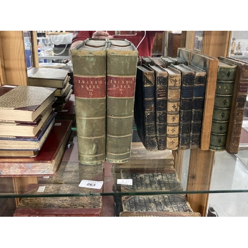 263 - Books: Mostly leather bound including eleven volumes of The Works of Thackeray 1889, two volumes of ... 