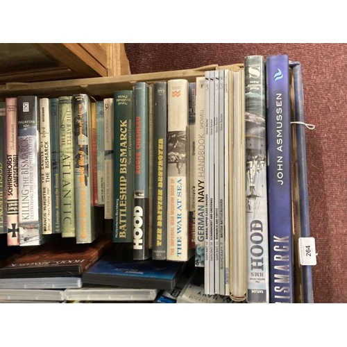 264 - Books: A good collection of reference books and DVDs relating to Hood and Bismarck including rare re... 