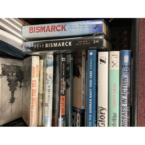 264 - Books: A good collection of reference books and DVDs relating to Hood and Bismarck including rare re... 