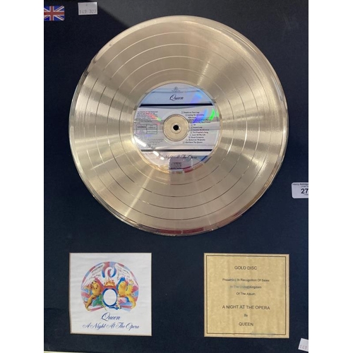 278 - Pop Memorabilia: Queen replica Gold disc and limited official calendar for 1986, '87 and '88.