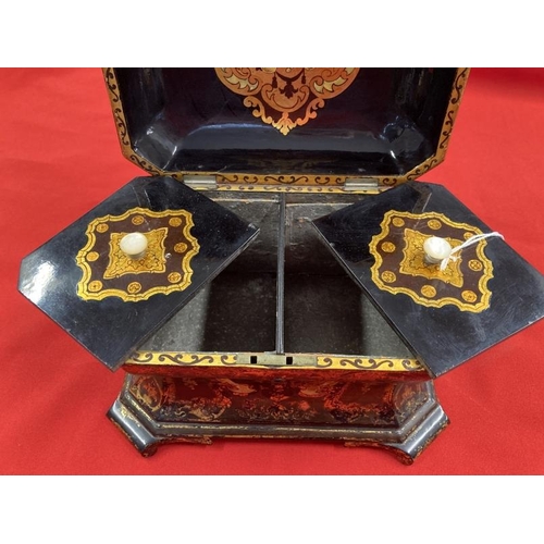 299 - 19th cent. Jennings & Betteridge chinoiserie bomb shaped tea caddy, papier mache black lacquer and g... 