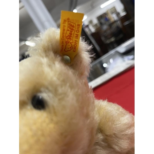 321 - Toys: Steiff blonde mohair bear, yellow label to ear, round red/white label to chest, Made in German... 