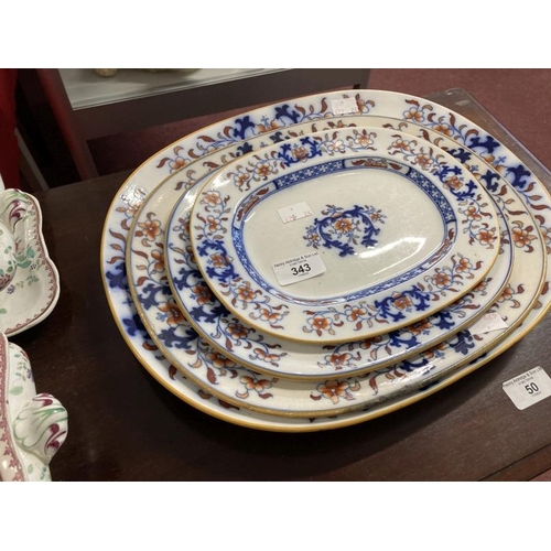 343 - Ceramics: Set of four graduated Minton dishes, the largest 14¾ins. Plus four Booths silicon embassy ... 