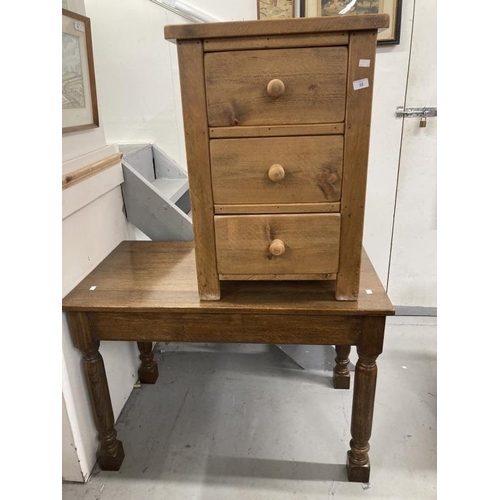 35 - 20th cent. Oak turned leg hall table. 29ins. x 42ins. x 24ins. Plus a pine chest of three drawers. 3... 