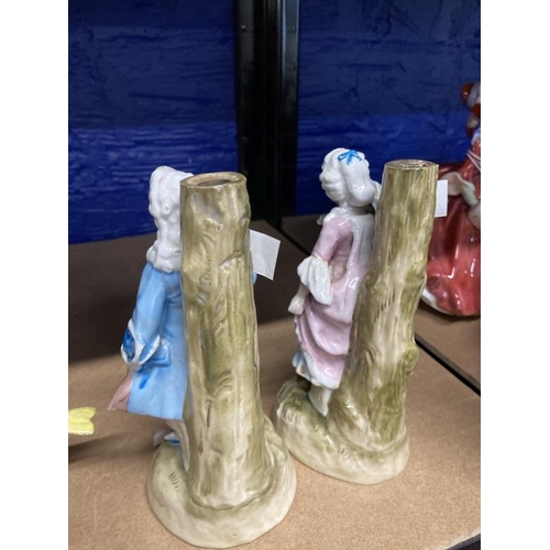 360 - Late 19th/early 20th cent. Continental ceramic figures of a gentleman and lady, the former minor dam... 