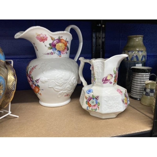 362 - 19th cent. Ceramics: Coalport blind relief jug decorated with sprays of roses and summer flowers, 11... 